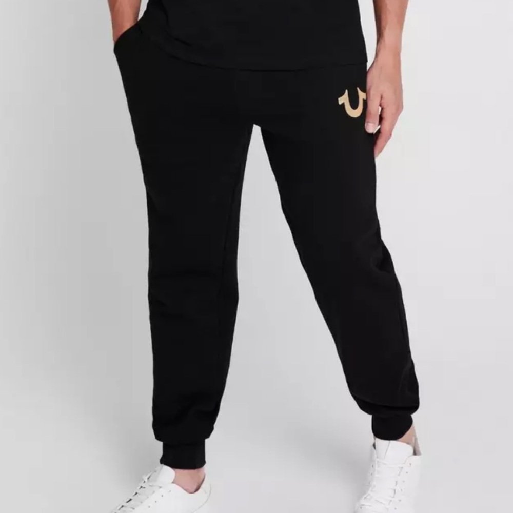 3/$10 True Religion Black Sweatpants with Gold Emblem